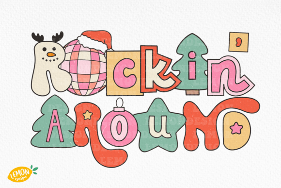 Retro Christmas Quote Rockin Around SVG Graphics